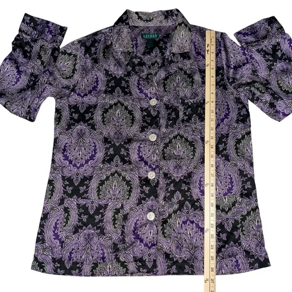 Lauren Ralph Lauren Purple Black Paisley Silky Pajama Set Size Large - Picture 10 of 13